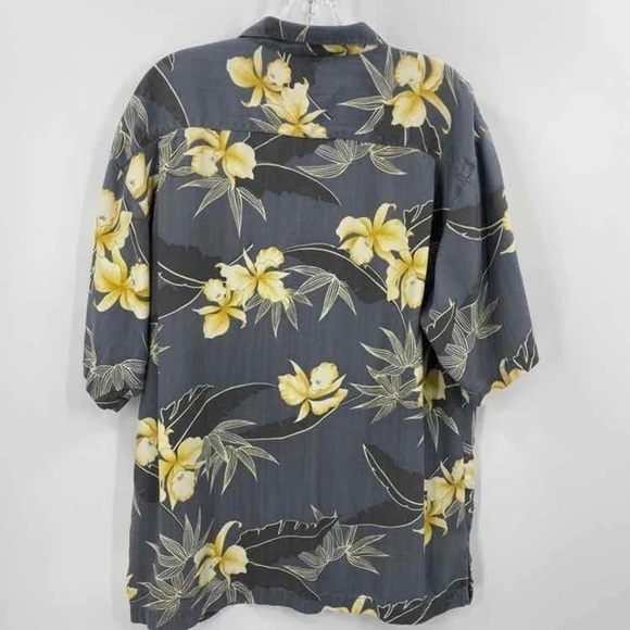 Tommy Bahama Mens Size L Vintage 100% Silk Hawaiian Button Down Shirt Gray - Picture 2 of 5